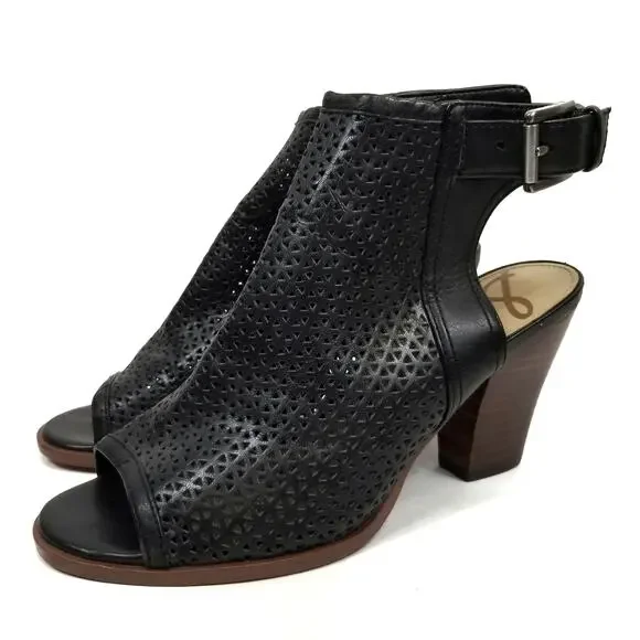 Sam Edelman Henri Vegan Leather Perforated Peep Toe Stacked Heel Size 7 - Picture 2 of 12